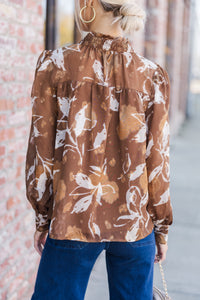 Give You A Try Camel Brown Floral Blouse