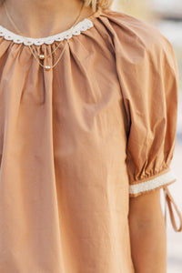 Love One Day Mocha Brown Embroidered Blouse