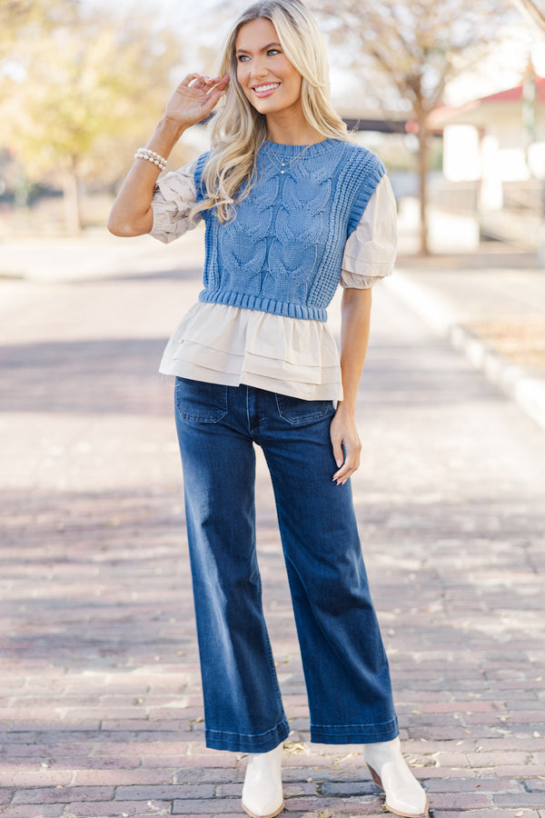 Say It All Denim Blue Layered Blouse