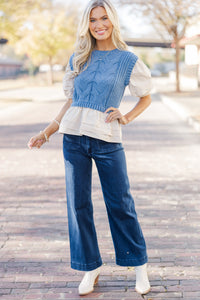 Say It All Denim Blue Layered Blouse