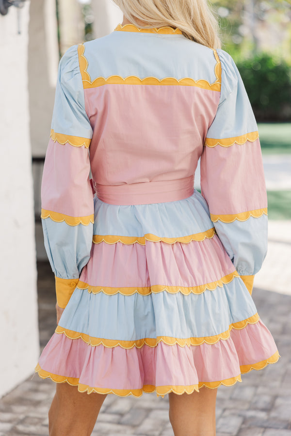 pink and blue ruffle dress XO189