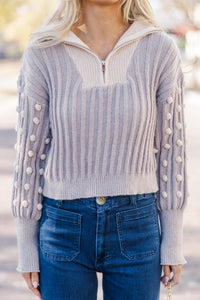 This Is The Life Taupe Embellished Sweater