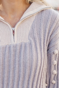 This Is The Life Taupe Embellished Sweater