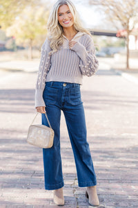 This Is The Life Taupe Embellished Sweater