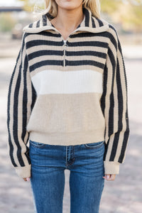 What You Need Taupe Striped Sweater