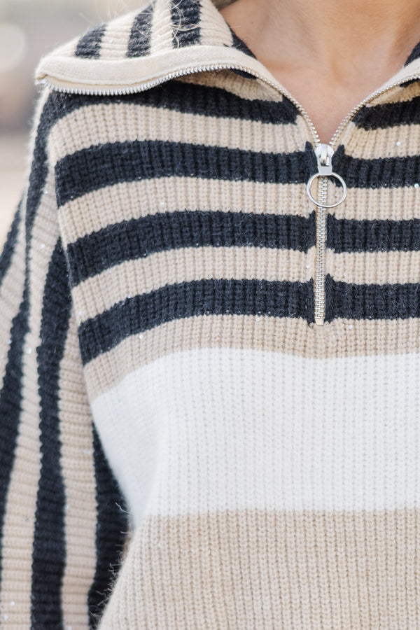 What You Need Taupe Striped Sweater