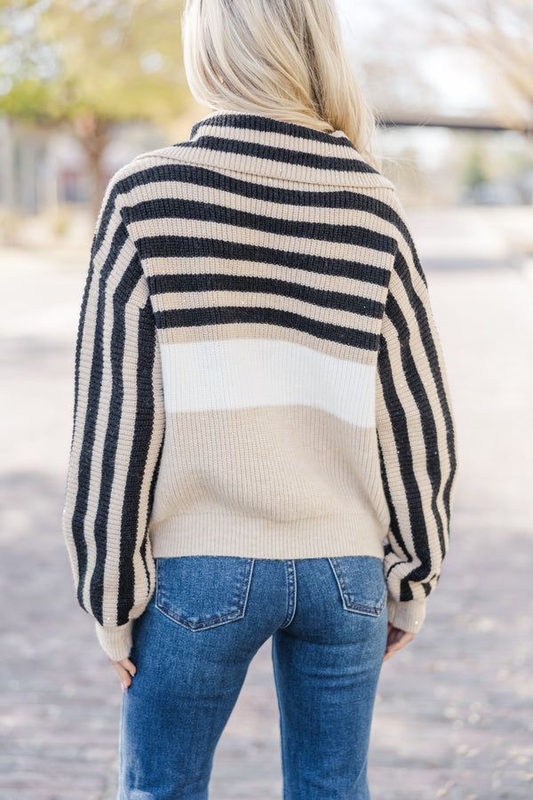 What You Need Taupe Striped Sweater