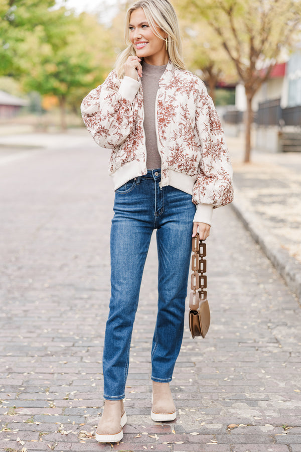 Be Yourself Brown Toile Bomber Jacket