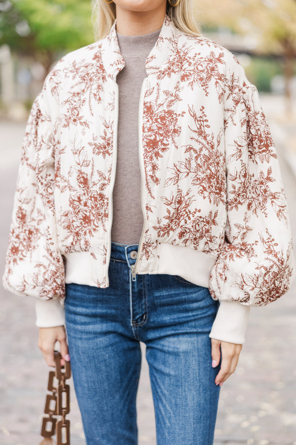 Be Yourself Brown Toile Bomber Jacket