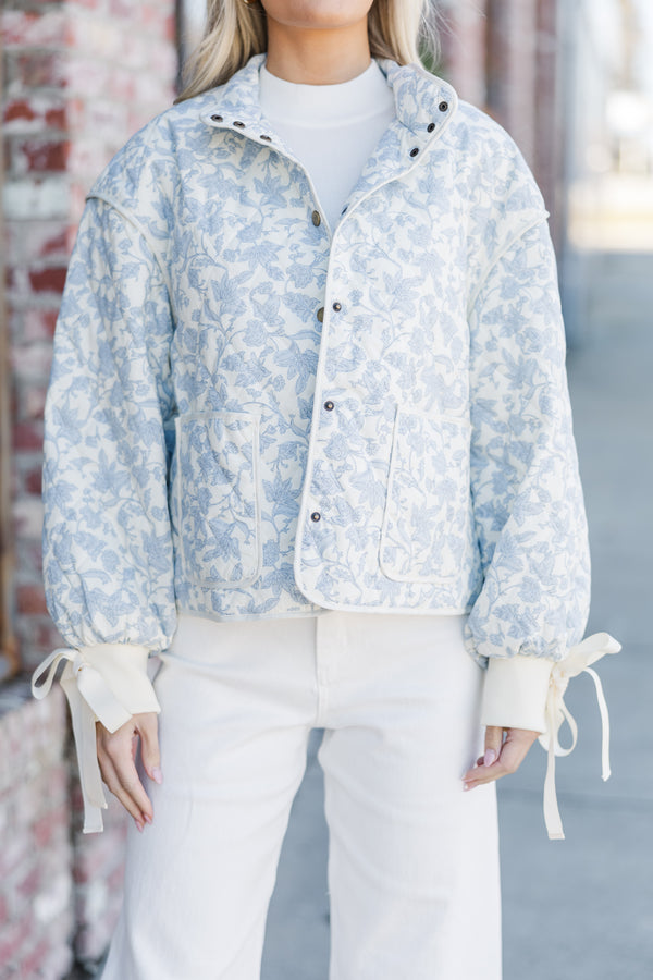 Just So You Light Blue Floral Quilted Jacket