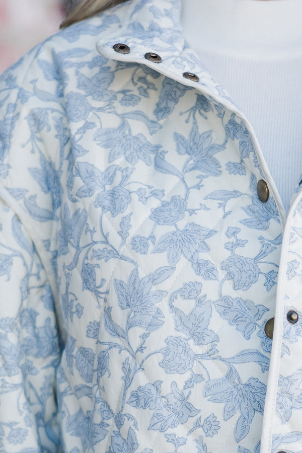 Just So You Light Blue Floral Quilted Jacket