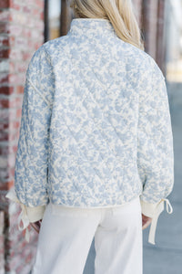 Just So You Light Blue Floral Quilted Jacket