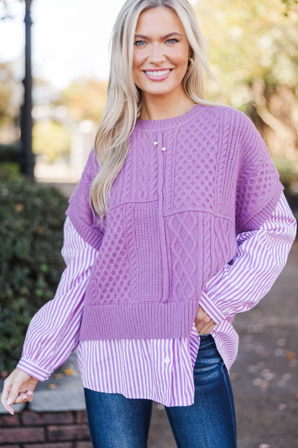 Call On Me Orchid Purple Striped Sweater