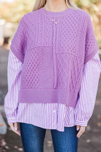 Call On Me Orchid Purple Striped Sweater