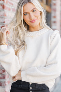 Just A Touch Ecru White Braided Sweater