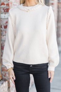 Just A Touch Ecru White Braided Sweater