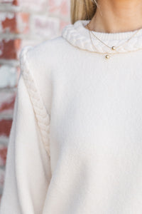 Just A Touch Ecru White Braided Sweater