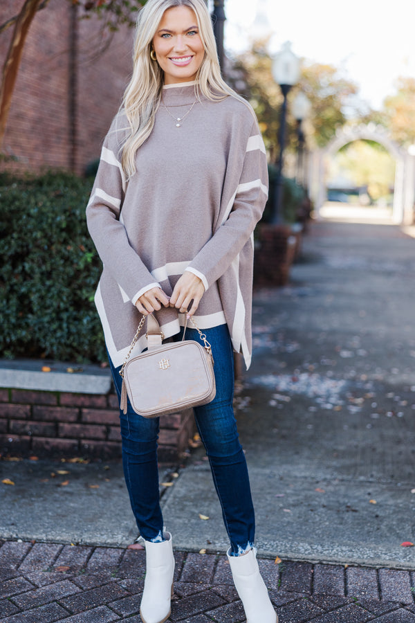 All The Best Mocha Brown Striped Sweater Tunic