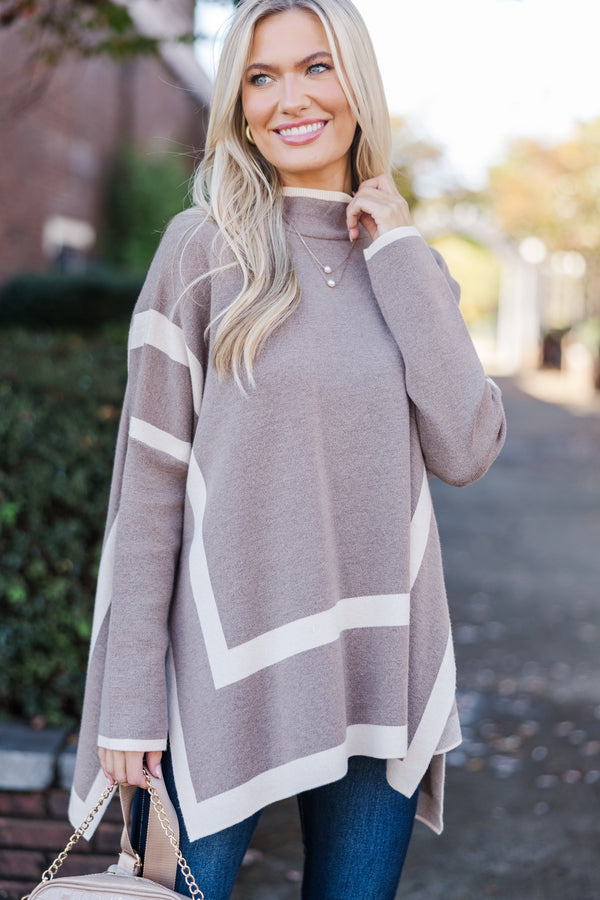 All The Best Mocha Brown Striped Sweater Tunic