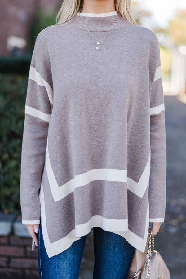 All The Best Mocha Brown Striped Sweater Tunic