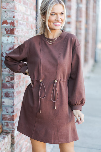 Season Of Love Espresso Brown Drawstring Dress – Shop the Mint