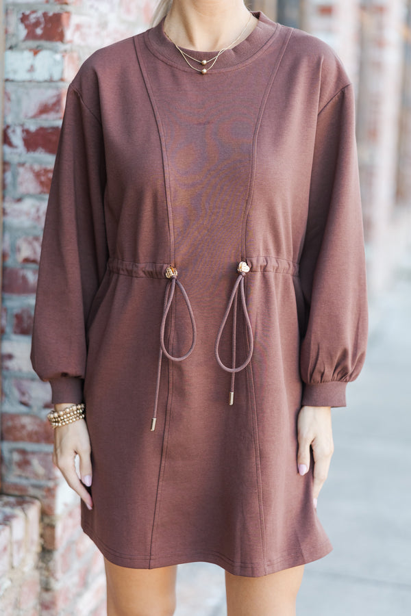 Season Of Love Espresso Brown Drawstring Dress