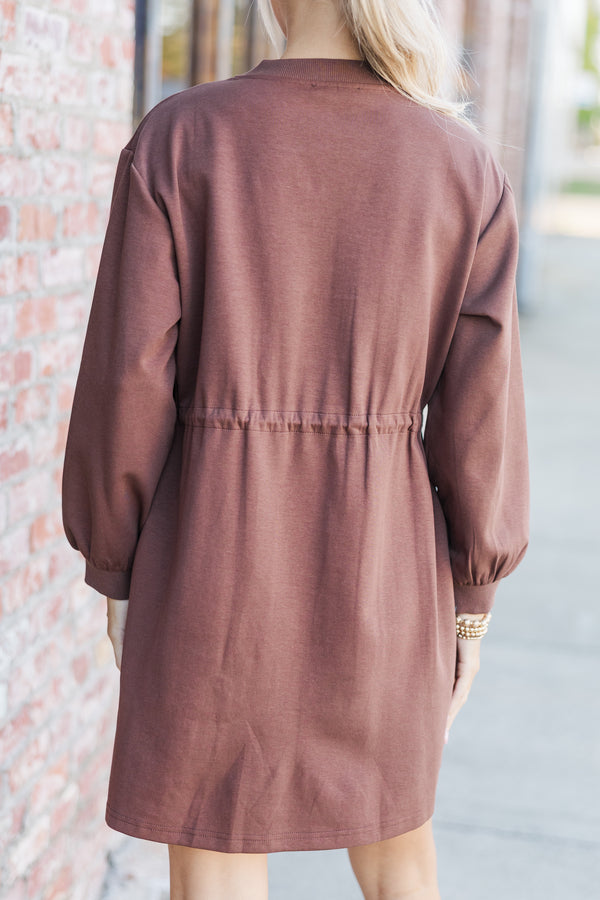 Season Of Love Espresso Brown Drawstring Dress