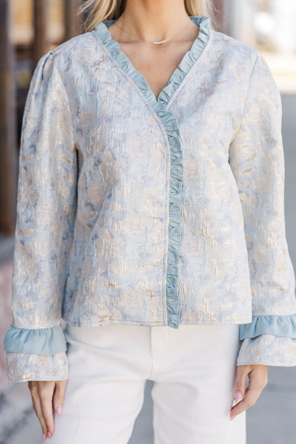 Where You're Going Slate Blue Floral Blouse