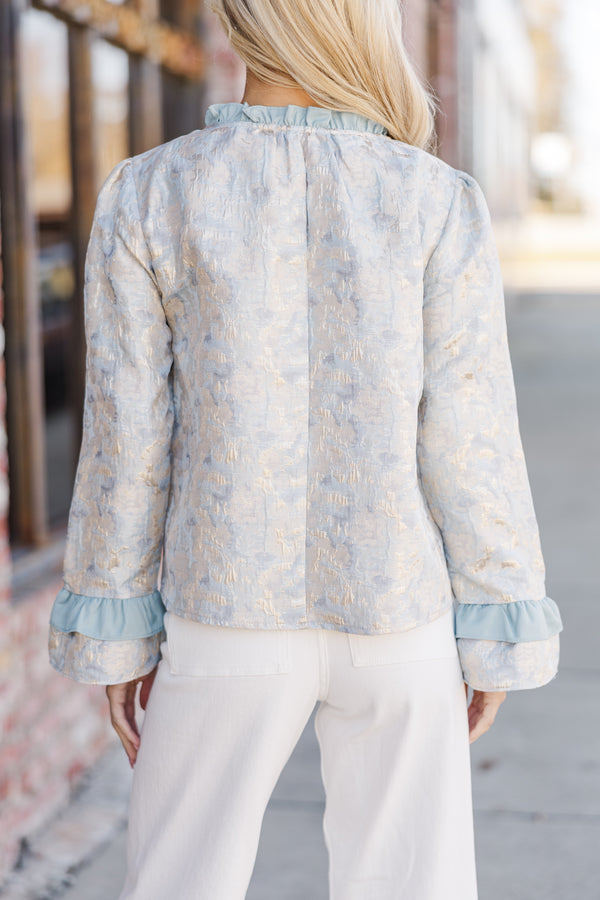 Where You're Going Slate Blue Floral Blouse