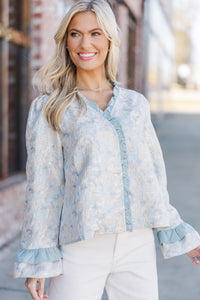 Where You're Going Slate Blue Floral Blouse