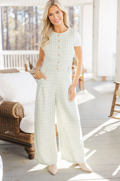 All Eyes On You Sage Green Plaid Jumpsuit – Shop the Mint