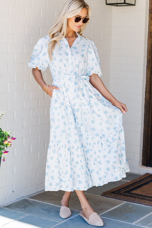 Light Blue Striped Midi Dress main image 1