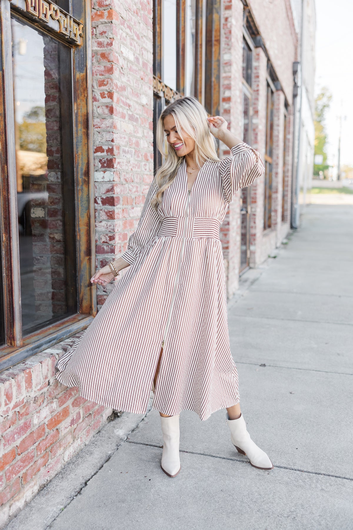 How You Love Brown Striped Midi Dress  Shop the Mint