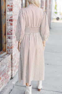 How You Love Brown Striped Midi Dress