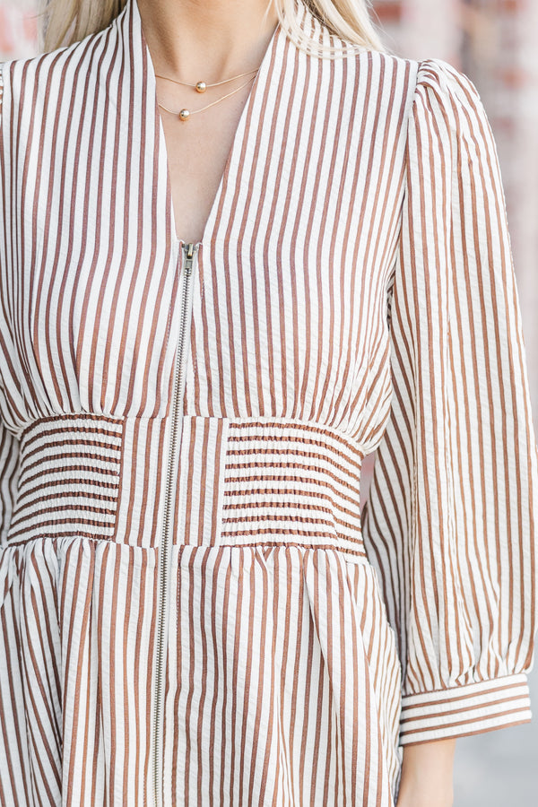 How You Love Brown Striped Midi Dress