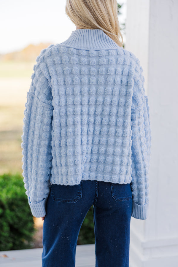 Put It All Together Light Blue Textured Sweater