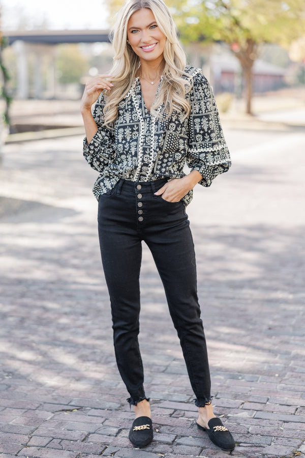 Calling For You Black Floral Blouse