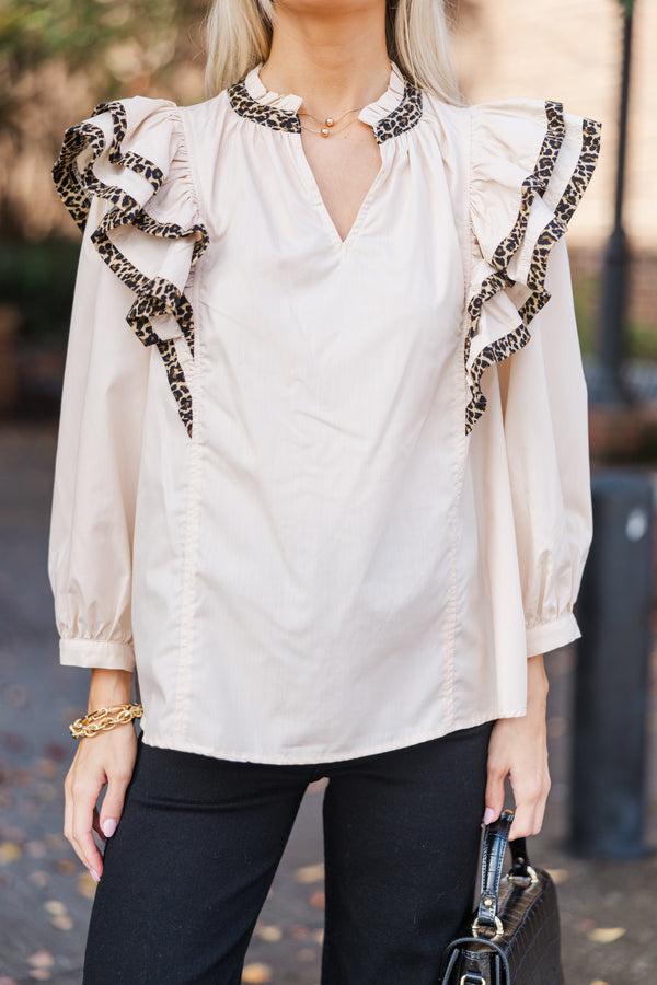 On The Day Ecru Leopard Blouse