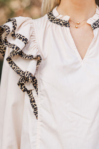 On The Day Ecru Leopard Blouse