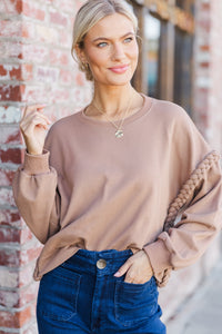 Get The Glow Mocha Brown Braided Sweater