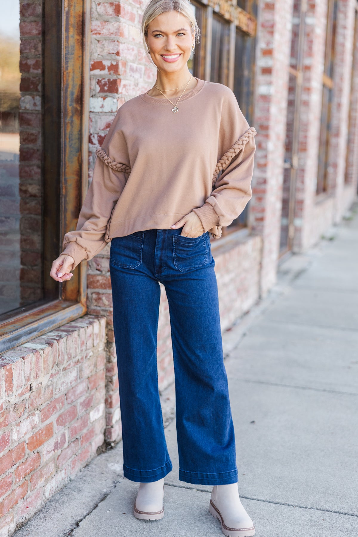 Get The Glow Mocha Brown Braided Sweater – Shop the Mint