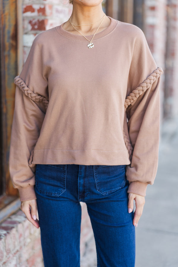 Get The Glow Mocha Brown Braided Sweater