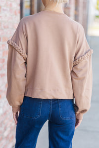 Get The Glow Mocha Brown Braided Sweater