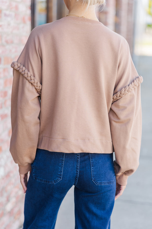 Get The Glow Mocha Brown Braided Sweater