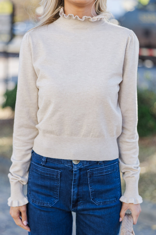 Sweaters With Ruffle Bottom Back To You Oatmeal Ruffled Sweater – Shop the Mint