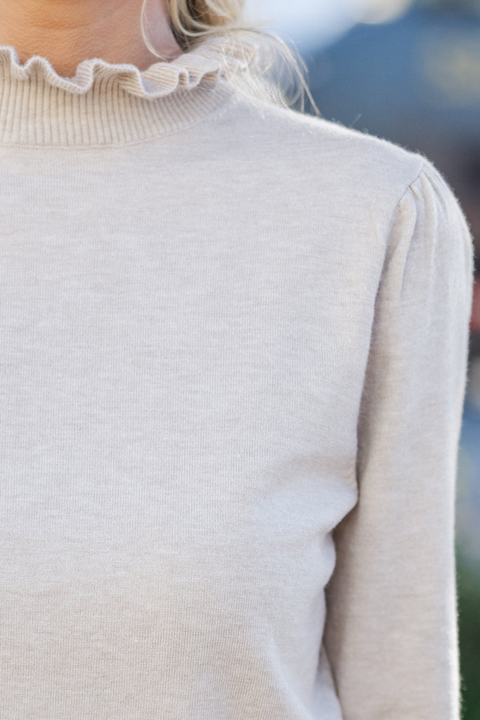 Sweater Mini Ruffle Back To You Oatmeal Ruffled Sweater – Shop the Mint