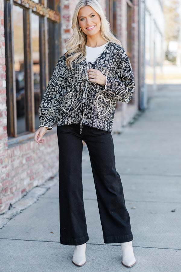 Feeling The Best Black Floral Tied Front Jacket