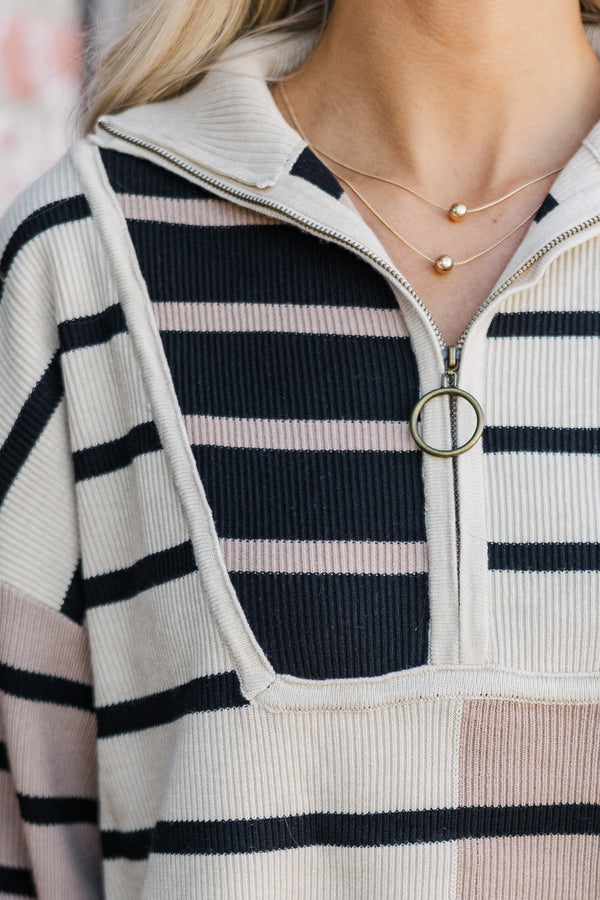 Always The Way Ecru Multi Striped Sweater