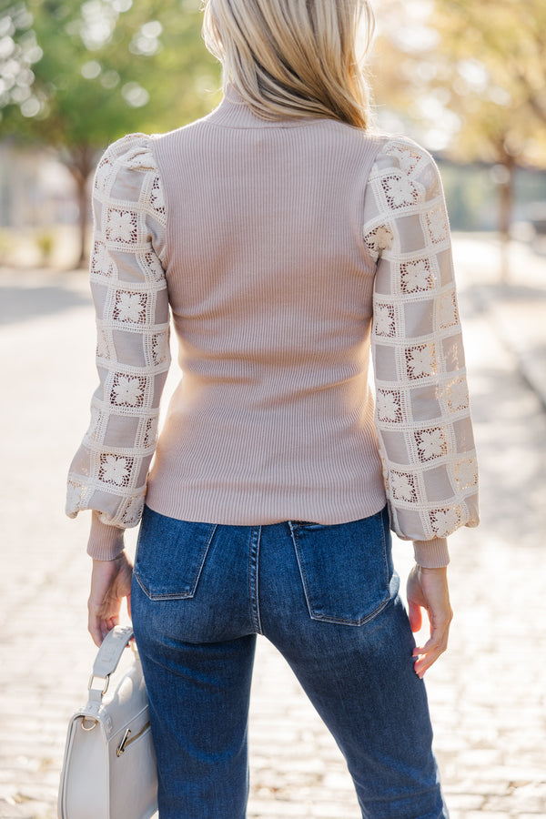 It's All Fair Light Mocha Crochet Sweater