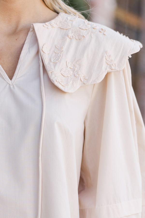 Fully Prepared Ecru White Bubble Sleeve Blouse